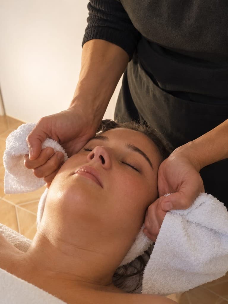 Massagem facial com toalhas no atendimento